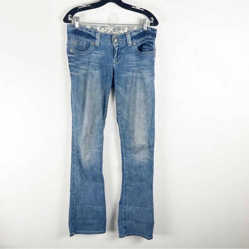 GUESS Blue Mid Rise Five Pocket Distressed Daredevil Bootcut Jeans 27 Y2K Casual